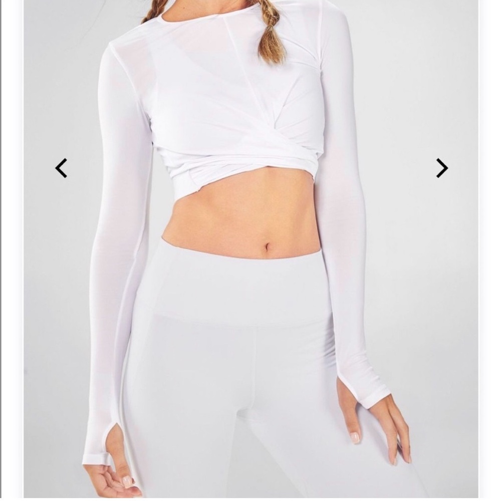 Fabletics White Long-Sleeve Cropped Active Top